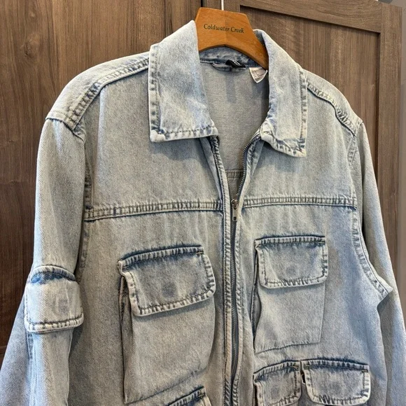 H&M small Utility Light Blue Denim Jacket Cargo - Picture 3 of 10